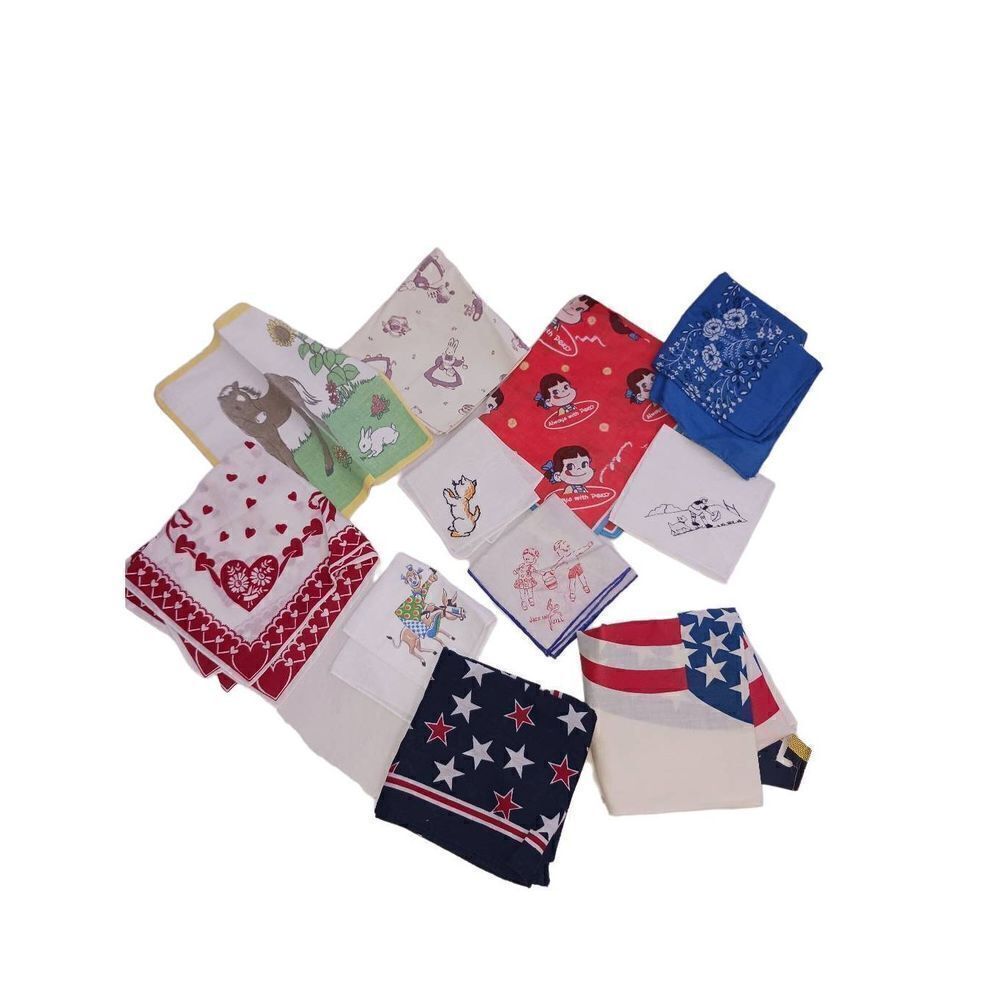 11 Vintage Childrens Hankies Clown Bandana Animals Kids Lot​​